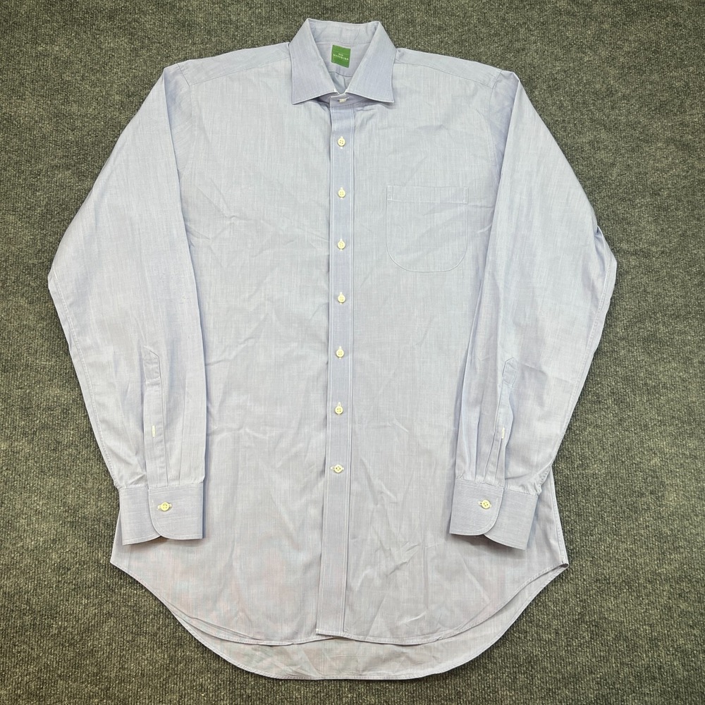 Sid Mashburn Dress Shirt Men 17 36 Blue Button Up Long Sleeve Cotton